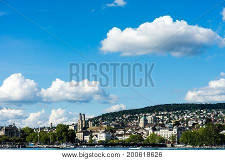 Lake Zurich with city view at daytime in summer, Lake Zurich is a Lake in Switzerland