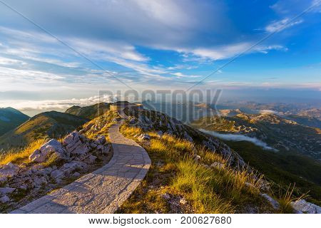 Lovcen Mountains National park at sunset in Montenegro