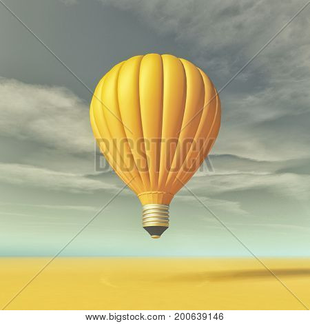 Conceptual image with a yellow light bulb in the form of hot air balloon. This is a 3d render illustration