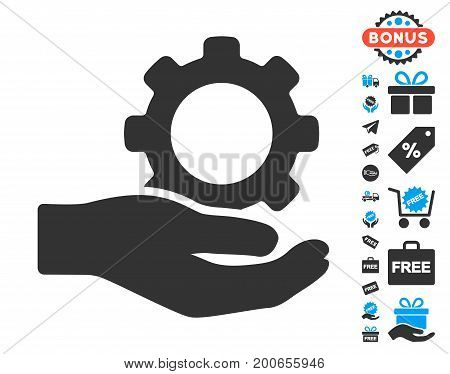 Engineering Service Gear Hand gray pictograph with free bonus pictograph collection. Vector illustration style is flat iconic symbols.