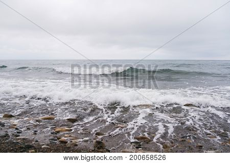 Storm on the black sea in winter.
