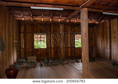 Traditional Wooden Houses In The Kuching To Sarawak Culture Village. Interior Malaysia