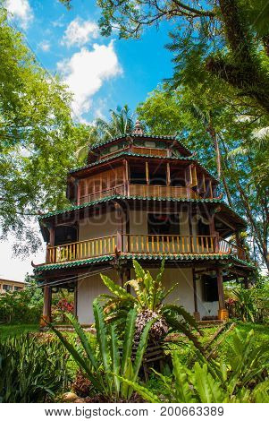 Traditional Wooden Houses In The Kuching To Sarawak Culture Village. Malaysia