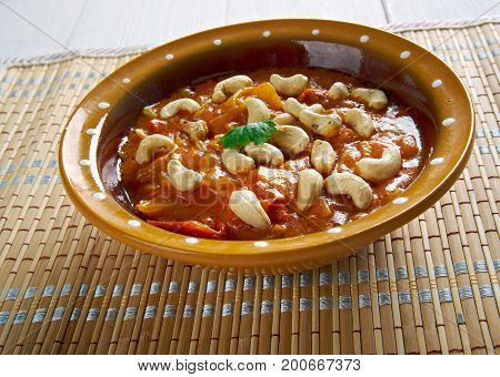 Kaju Curry.Cashew Indian spices. close up  meal,