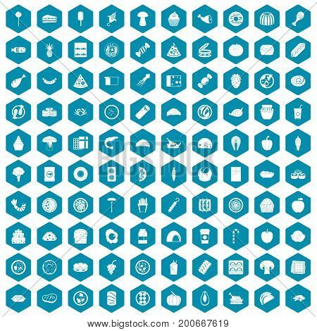 100 meal icons set in sapphirine hexagon isolated vector illustration