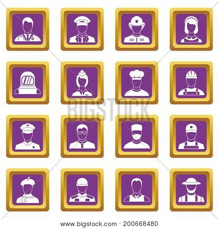 Professions icons set in purple color isolated vector illustration for web and any design