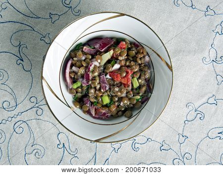 Lentejas veraniegasSpanish salad with lentils close up healthy meal