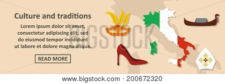 Culture and traditions italy banner horizontal concept. Flat illustration of culture and traditions italy banner horizontal vector concept for web
