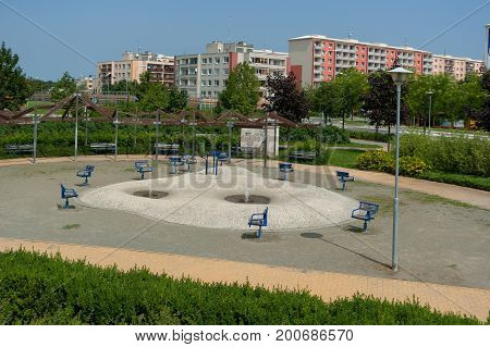 Poorly maintained urban park. South Moravia, Czech Republic.