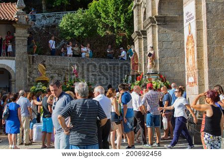 ABADIA, AMARES, PORTUGAL - August 15, 2017: Traditional religious procession of Senhora da Abadia in Amares, Portugal