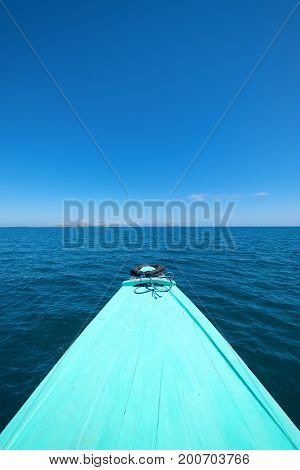 Front View of The long tail boat (Local boat) in Kanawa Island Flores Sea Nusa Tenggara Labuan Bajo Indonesia