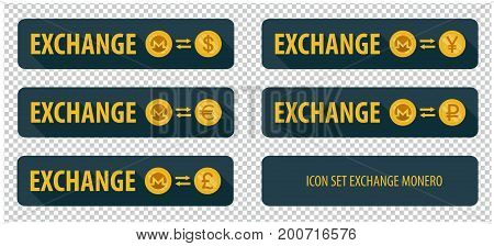 Rectangular horizontal button vector exchange crypto currency Monero with other currencies. banner with arrows on a dark background and long shadows