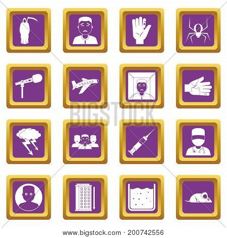 Phobia symbols icons set in purple color isolated vector illustration for web and any design