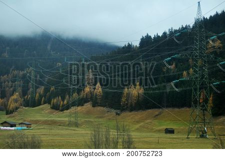 View Landscape And Agricultural Field With Alps Mountain In Bolzano Or Bozen At Italy