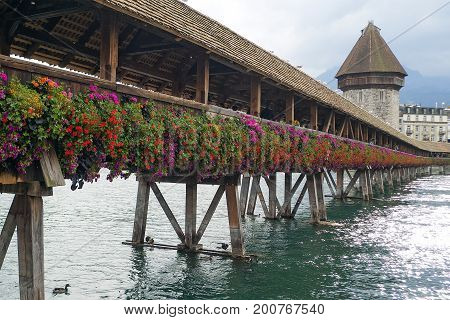 Kapellbrucke Bridge, in Lucerne, Switzerland (in Europe)