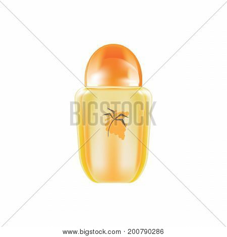 Cosmetic tube mockup design. Liquid gel in a beautiful package with tropical aromats, cream in a plastic bottle. Beach cosmetics. Sun protection. Vector illustration isolated on white background.