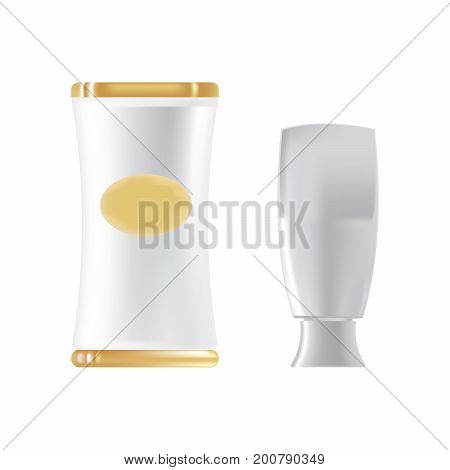 Cosmetic tube mockup design. Liquid gel in a beautiful package, cream in a plastic bottle. Cosmetic ads template. Vector illustration isolated on white background.