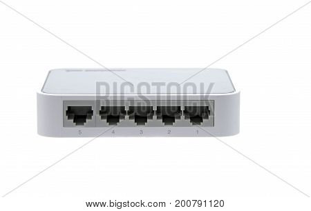 Network switch Hub 5 port . isolated on the white background