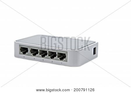 Network switch Hub 5 port . isolated on the white background