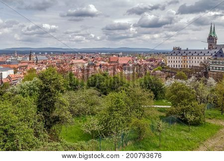 view of Bamberg historic center from Michaelsberg Abbey Germany
