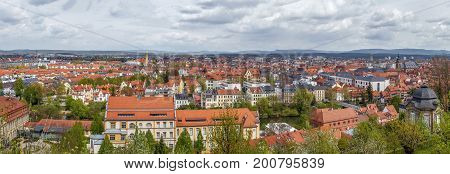 Panoramic view of Bamberg historic center from Michaelsberg Abbey Germany