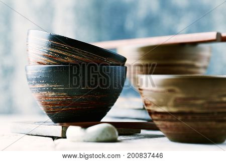 Wooden Chopsticks and ceramic Bowls