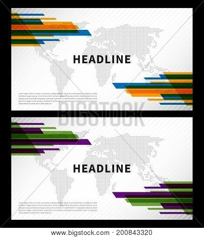 Abstract cover with world map vector illustration. Title pages with decorative elements and world map for presentation book cover flyer graphic design. Wide screen format creative concept.