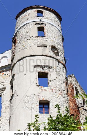 Ruins of 14th century Kazimierz Dolny Castle defensive fortification Poland.The building consists of a lower castle and a tower is a great tourist attraction