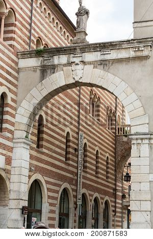 VERONA ITALY - MAY 1 2016: Verona - Piazza dei Signori is the civic and political heart of Verona Italy