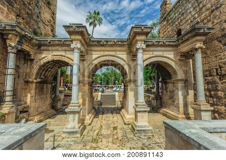 View Of Hadrian's Gate In Old City Of Antalya