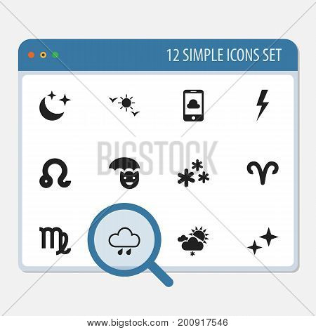 Set Of 12 Editable Climate Icons. Includes Symbols Such As Snowflakes, Phone, Virgin And More