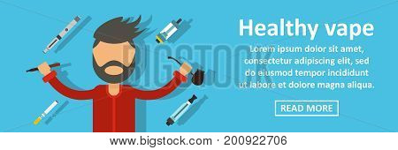 Healthy vape banner horizontal concept. Flat illustration of healthy vape banner horizontal vector concept for web
