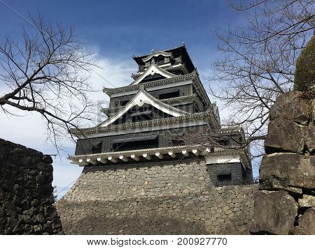 Kumamoto japanese castle view in Kyushu Japan