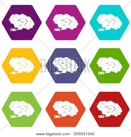 Tear gas icon set many color hexahedron isolated on white vector illustration