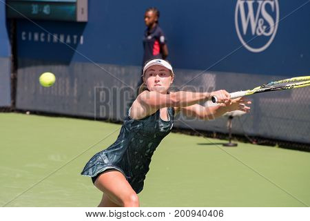 Mason Ohio - August 13 2017: Aliaksandra Sasnovich in a qualifying match at the Western and Southern Open tennis tournament in Mason Ohio on August 13 2017.