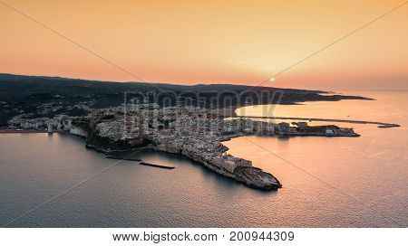 Aerial view of the Vieste at sunset