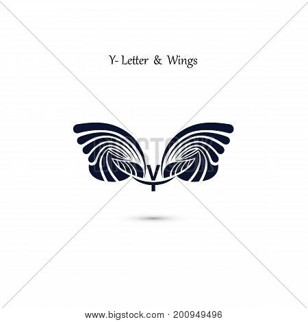 Y-letter sign and angel wings.Monogram wing vector logo template.Vector illustration.