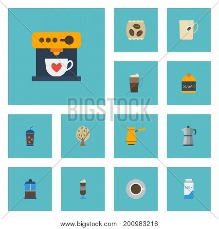Flat Icons French Press, Moka Pot, Ibrik And Other Vector Elements