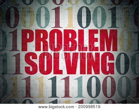 Finance concept: Painted red text Problem Solving on Digital Data Paper background with Binary Code