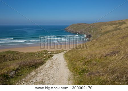 Coast Path To Beach At Penhale Sands Between Perranporth And Holywell Bay