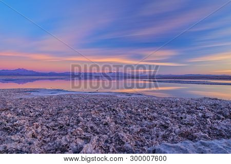 Sunset Over Atacama Salar And Chaxa Lagoon