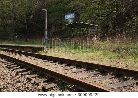 Oparno, Czech Republic - April 20, 2019: Little Train Station In Oparenske Udoli Valley In Spring