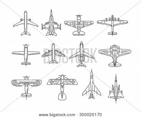 Modern Types Of Planes. Large And Small Passenger Aircraft. Air Transport. Vector Illustration In Fl
