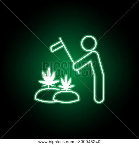 Marijuana Plantation Outline Icon In Neon Style. Can Be Used For Web, Logo, Mobile App, Ui, Ux