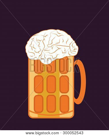 Illustration Of A Beer With The Brain On Top On A Violet Background