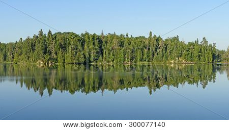 Morning Reflections Of The Pines In The North Woods On Saganagons Lake In Quetico Provincial Park In