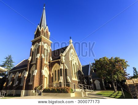 Facade Of St Paul Presbyterian Church, Built In 1881-82 In Gothic Revival Design With A Tall Steeple