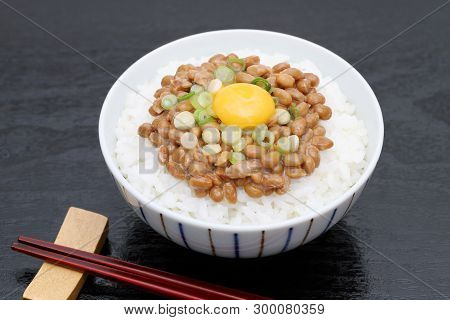 Japanes Food, Cooked White Rice With Natto
