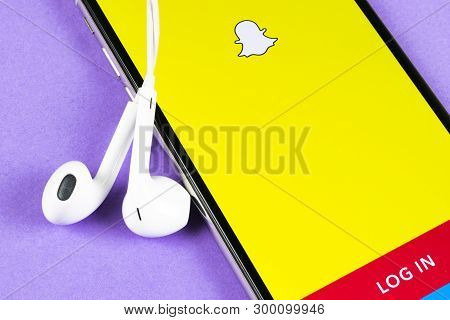 Helsinki, Finland, May 4, 2019: Snapchat Application Icon On Apple Iphone X Smartphone Screen Close-