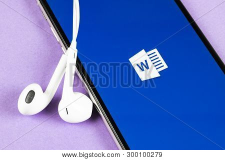 Helsinki, Finland, May 4, 2019: Microsoft Word Application Icon On Apple Iphone X Screen Close-up. M